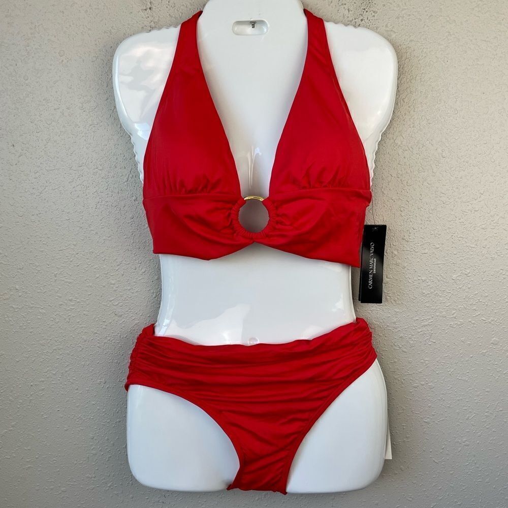 NWT Carmen Marc Valvo Coral Orange Bikini Top and Matching Bottoms Sizes M or L